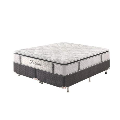 Conjunto Cama Box Queen com Colchão Belvedere Top 158cmx188cm Hellen Colchões Cinza/Branco Menor preço em Conjunto Cama Box Queen com Colchão Belvedere Top 158cmx188cm Hellen Colchões Cinza/Branco