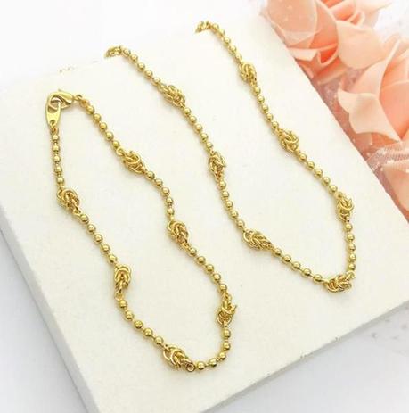 Conjunto colar e pulseira nozinhos folheado ouro 18 k. - Planeta rubi Menor preço em Conjunto colar e pulseira nozinhos folheado ouro 18 k. - Planeta rubi