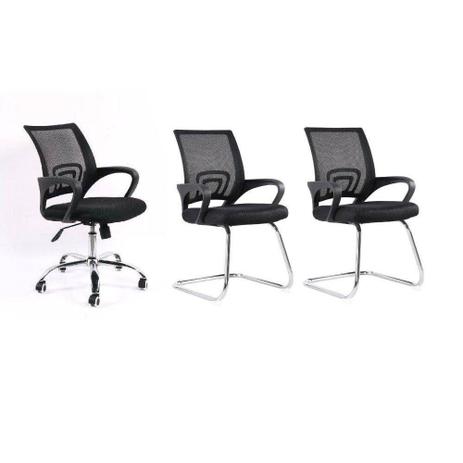 Conjunto Com 1 Cadeira Diretor e 2 Cadeiras Interlocutores Em Tela Mesh Pelegrin PEL-CR11 Preta Menor preço em Conjunto Com 1 Cadeira Diretor e 2 Cadeiras Interlocutores Em Tela Mesh Pelegrin PEL-CR11 Preta