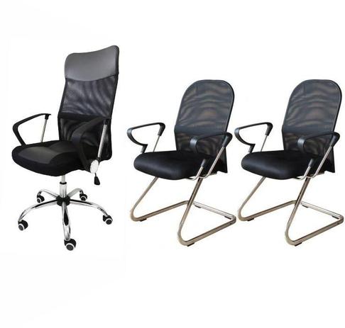 Conjunto com 1 Cadeira Presidente e 2 Cadeiras Interlocutores em Tela Mesh PEL-8009/PEL-8036 Pretas - Pelegrin Menor preço em Conjunto com 1 Cadeira Presidente e 2 Cadeiras Interlocutores em Tela Mesh PEL-8009/PEL-8036 Pretas - Pelegrin