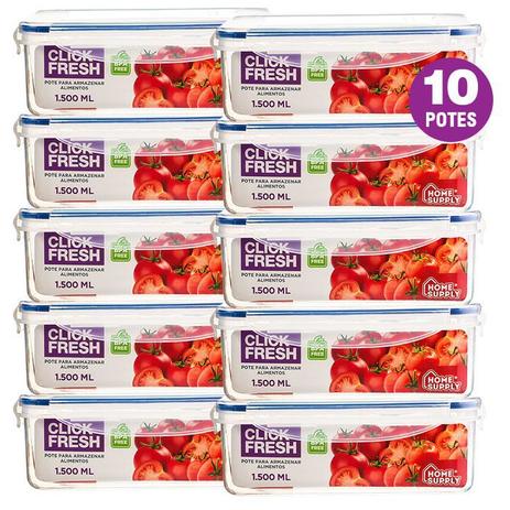 Conjunto com 10 potes herméticos retangulares de 1.500ML - Click Fresh Menor preço em Conjunto com 10 potes herméticos retangulares de 1.500ML - Click Fresh