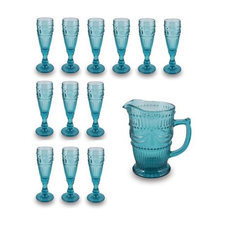 Conjunto com 12 Taças em Vidro + Jarra - Cor Azul HR292 Jogo de Taças Luxo 150ml - Santa cecilia Menor preço em Conjunto com 12 Taças em Vidro + Jarra - Cor Azul HR292 Jogo de Taças Luxo 150ml - Santa cecilia