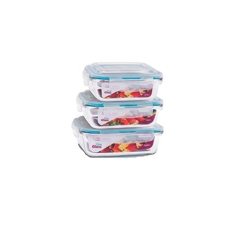 Conjunto com 3 potes de vidro retangulares com tampa hermética - Coleção Click Glass, Casa Linda Menor preço em Conjunto com 3 potes de vidro retangulares com tampa hermética - Coleção Click Glass, Casa Linda