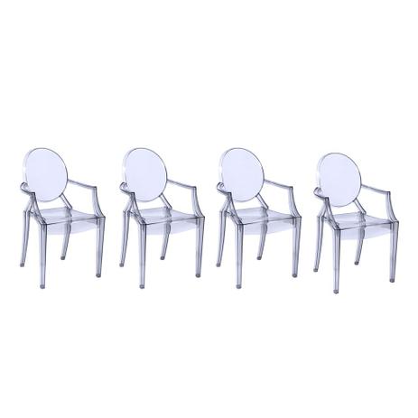 Conjunto com 4 Cadeiras Invisible com Braço Transparente - Or design Menor preço em Conjunto com 4 Cadeiras Invisible com Braço Transparente - Or design