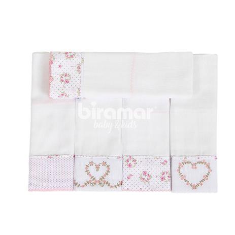 Conjunto com 5 Fraldas Cremer Luxo - Barrado e Bordado - Tiffany Floral Rosa Poa - Biramar Menor preço em Conjunto com 5 Fraldas Cremer Luxo - Barrado e Bordado - Tiffany Floral Rosa Poa - Biramar
