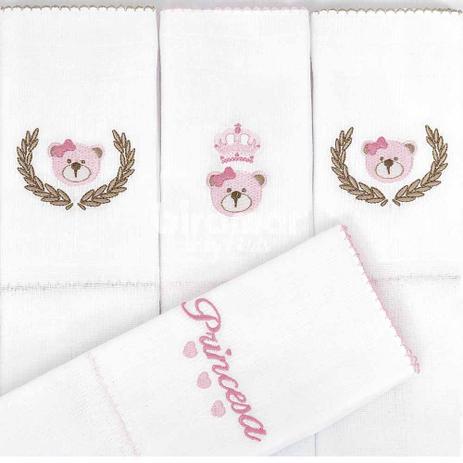 Conjunto com 5 Fraldas Cremer Luxo - Bordado - Chegou uma Princesa Rosa - Biramar Menor preço em Conjunto com 5 Fraldas Cremer Luxo - Bordado - Chegou uma Princesa Rosa - Biramar