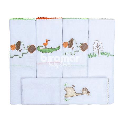 Conjunto com 5 Fraldas Cremer Luxo - Bordado - Safari Bege - Biramar Menor preço em Conjunto com 5 Fraldas Cremer Luxo - Bordado - Safari Bege - Biramar