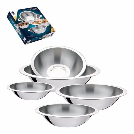 Conjunto Com 5 Tigelas Inox - Art house Menor preço em Conjunto Com 5 Tigelas Inox - Art house
