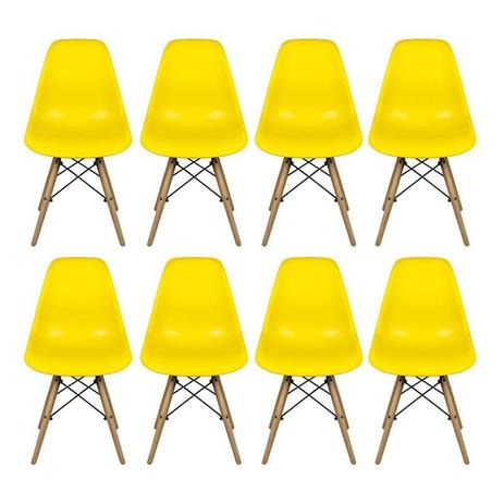 Conjunto Com 8 Cadeiras Dkr Eames Polipropileno Base Eiffel Madeira Amarela Inovakasa Menor preço em Conjunto Com 8 Cadeiras Dkr Eames Polipropileno Base Eiffel Madeira Amarela Inovakasa