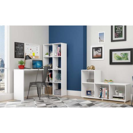 Conjunto com Escrivaninha e Estante em L - Branco - Brv Menor preço em Conjunto com Escrivaninha e Estante em L - Branco - Brv
