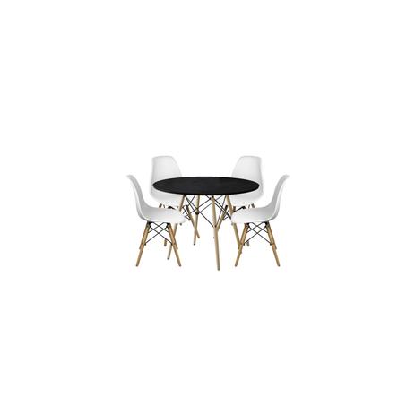 Conjunto Com Mesa Preta E 4 Cadeiras Brancas Dkr Eames De Polipropileno Base Eiffel Madeira Inovakasa Menor preço em Conjunto Com Mesa Preta E 4 Cadeiras Brancas Dkr Eames De Polipropileno Base Eiffel Madeira Inovakasa