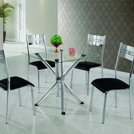 Conjunto com Mesa Tampo de Vidro 4 Cadeiras Pietra Aço Nobre Cromado/Preto - Aço Nobre Móveis Menor preço em Conjunto com Mesa Tampo de Vidro 4 Cadeiras Pietra Aço Nobre Cromado/Preto - Aço Nobre Móveis