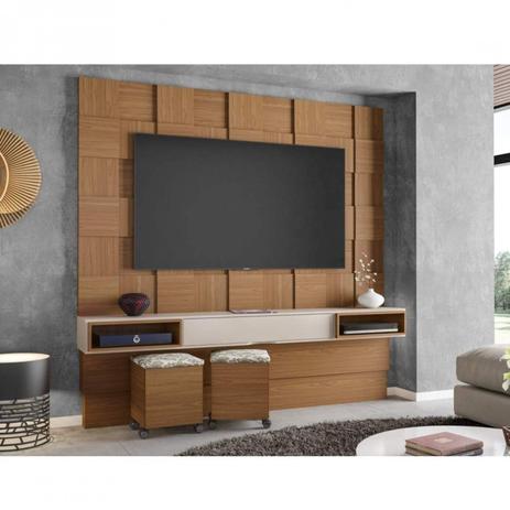 Conjunto com Painel e 2 Puff's Baú Quadrado Dalla Costa Freijó/Off White Menor preço em Conjunto com Painel e 2 Puff's Baú Quadrado Dalla Costa Freijó/Off White