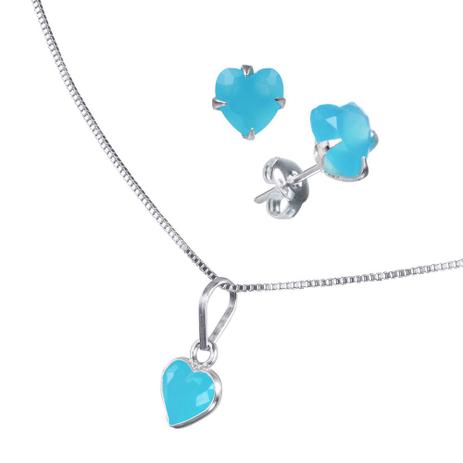 Conjunto com Zircônia Azul Turquesa Coração 6mm - Joia em casa Menor preço em Conjunto com Zircônia Azul Turquesa Coração 6mm - Joia em casa