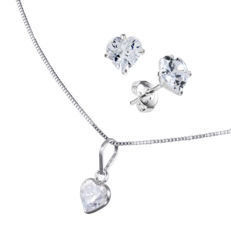 Conjunto com Zircônia Branca Coração 6mm - Joia em casa Menor preço em Conjunto com Zircônia Branca Coração 6mm - Joia em casa