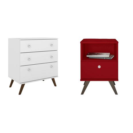 Conjunto Cômoda 3 Gavetas e Criado Mudo 1 Gaveta MadeiraMadeira 405030 Vermelho/Branco - Movelbento Menor preço em Conjunto Cômoda 3 Gavetas e Criado Mudo 1 Gaveta MadeiraMadeira 405030 Vermelho/Branco - Movelbento