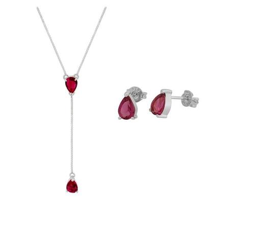 Conjunto Convex Prata Gota Rubelita - Cordão Gravatinha + Brinco Menor preço em Conjunto Convex Prata Gota Rubelita - Cordão Gravatinha + Brinco