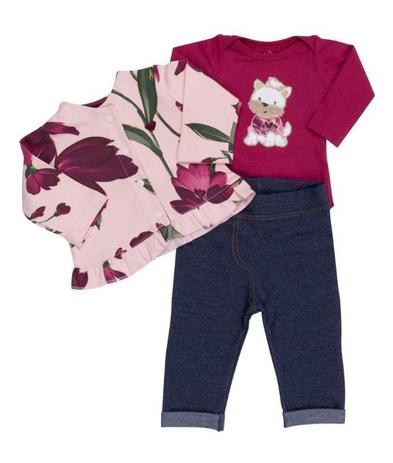Conjunto Coquelicot 3 peças Body, Casaco, Calça Legging Jeans Cachorrinha Vinho Floral / Tamanho 9 a 12 meses Menor preço em Conjunto Coquelicot 3 peças Body, Casaco, Calça Legging Jeans Cachorrinha Vinho Floral / Tamanho 9 a 12 meses