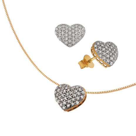 Conjunto Coração Branco em Ouro 18k - Joia em casa Menor preço em Conjunto Coração Branco em Ouro 18k - Joia em casa