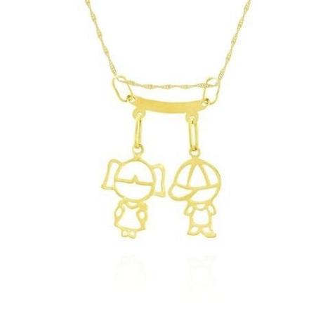 Conjunto Corrente 45cm Pingente Filhos Canga Casal Ouro 18k 750 - Dr joias Menor preço em Conjunto Corrente 45cm Pingente Filhos Canga Casal Ouro 18k 750 - Dr joias