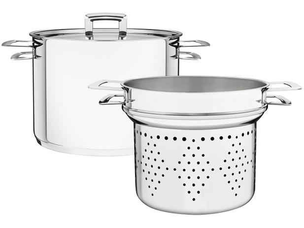 Conjunto Cozi Pasta Tramontina Inox - Fundo Triplo com Tampa Brava 2 Peças Menor preço em Conjunto Cozi Pasta Tramontina Inox - Fundo Triplo com Tampa Brava 2 Peças