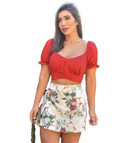 conjunto cropped e shorts