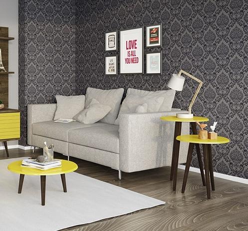 Conjunto de 03 Mesas Brilhante Retrô Amarelo - Moveis bechara Menor preço em Conjunto de 03 Mesas Brilhante Retrô Amarelo - Moveis bechara