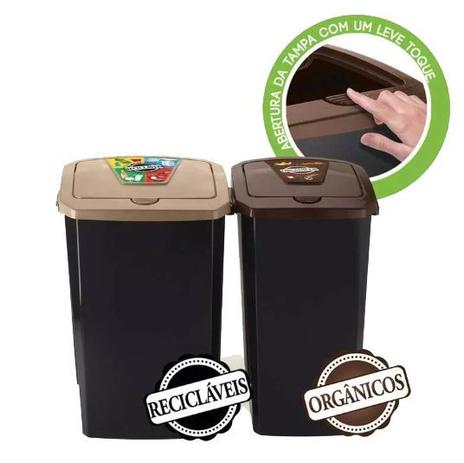 Conjunto de 2 Lixeira Coleta Seletiva Reciclagem Orgânicos 40 E 30 litros - Arthi Menor preço em Conjunto de 2 Lixeira Coleta Seletiva Reciclagem Orgânicos 40 E 30 litros - Arthi