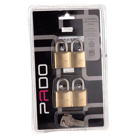 Conjunto de 4 cadeados sm com 4 chaves iguais - pado Menor preço em Conjunto de 4 cadeados sm com 4 chaves iguais - pado