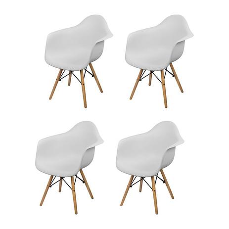 Conjunto de 4 Cadeiras com Braço Dkr Eames Base Eiffel Madeira Branca Inovakasa Menor preço em Conjunto de 4 Cadeiras com Braço Dkr Eames Base Eiffel Madeira Branca Inovakasa