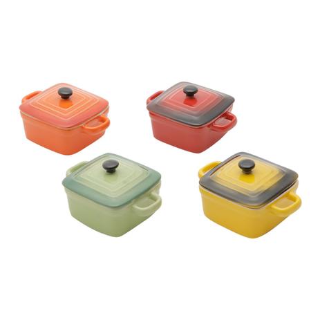 Conjunto de 4 panelinhas quadradas de Porcelana - colorida - Bon gourmet Menor preço em Conjunto de 4 panelinhas quadradas de Porcelana - colorida - Bon gourmet