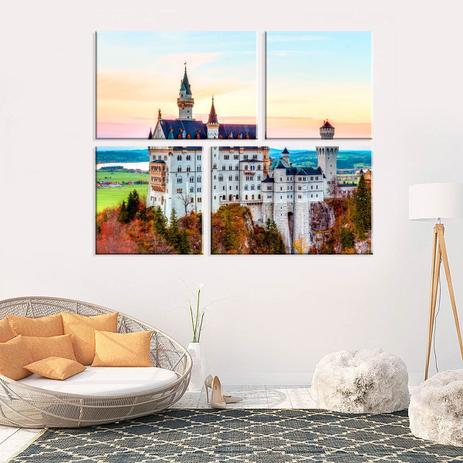Conjunto de 4 Telas Decorativas em Canvas Castelo em Portugal - Love decor Menor preço em Conjunto de 4 Telas Decorativas em Canvas Castelo em Portugal - Love decor