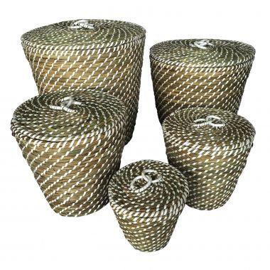 Conjunto de 5 cestos em plancton vegetal claro g 42cm x 42 - Btc decor Menor preço em Conjunto de 5 cestos em plancton vegetal claro g 42cm x 42 - Btc decor