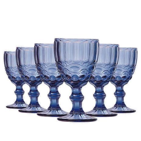 Conjunto de 6 Taças de Água Elegance - Azul 270ml - Class home Menor preço em Conjunto de 6 Taças de Água Elegance - Azul 270ml - Class home
