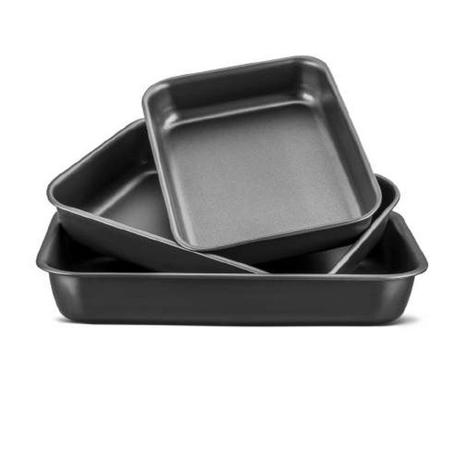 Conjunto de Assadeiras Forma Retangular Antiaderente Preto 3 peças - Mta Menor preço em Conjunto de Assadeiras Forma Retangular Antiaderente Preto 3 peças - Mta