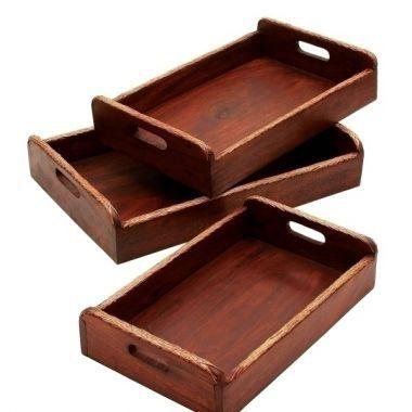 Conjunto de bandejas de madeira com bambu 3 pcs - Btc decor Menor preço em Conjunto de bandejas de madeira com bambu 3 pcs - Btc decor