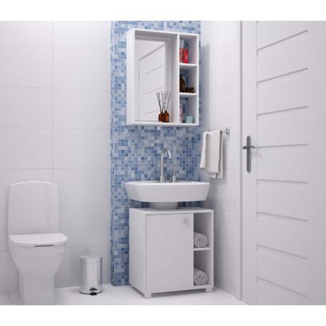 Conjunto de Banheiro Armário com Gabinete 2 Nichos - Branco - Brv Menor preço em Conjunto de Banheiro Armário com Gabinete 2 Nichos - Branco - Brv