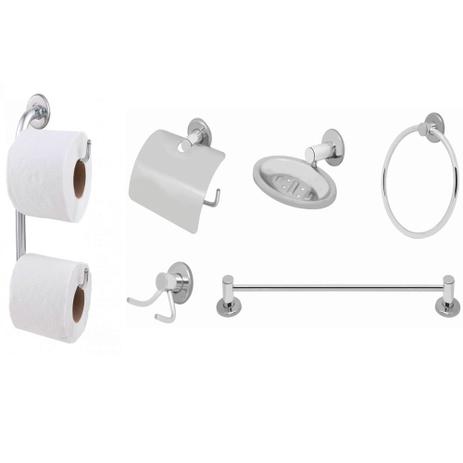 Conjunto de Banheiro Inox Com Suporte Duplo Para Papel Higiênico Linha Stander - Kit bras Menor preço em Conjunto de Banheiro Inox Com Suporte Duplo Para Papel Higiênico Linha Stander - Kit bras