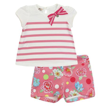 Conjunto de Bebê Feminino Blusa Listra e Short Floral - 1+1 Menor preço em Conjunto de Bebê Feminino Blusa Listra e Short Floral - 1+1