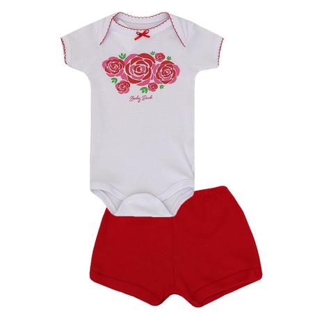 Conjunto de Bebê Feminino Body e Short Malha Rosas - Baby duck Menor preço em Conjunto de Bebê Feminino Body e Short Malha Rosas - Baby duck