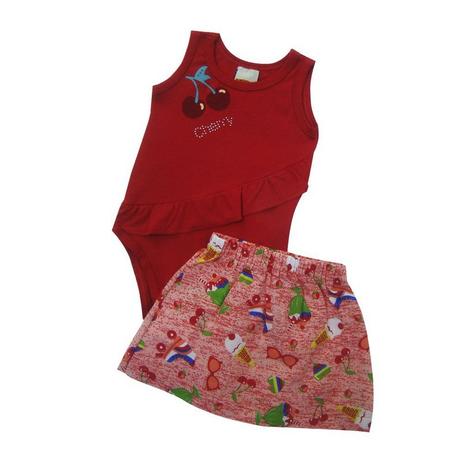 Conjunto de Body c/ Saia Cereja - Vermelho - Pimentinha kids Menor preço em Conjunto de Body c/ Saia Cereja - Vermelho - Pimentinha kids