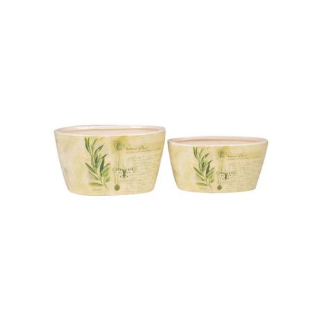 Conjunto de Cachepot em Cerâmica Oval Baixo Floral com 2 Peças Bege - Btc Menor preço em Conjunto de Cachepot em Cerâmica Oval Baixo Floral com 2 Peças Bege - Btc