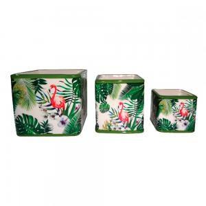 Conjunto de Cachepots de Cerâmica Flamingo 3 peças - Decorafast Menor preço em Conjunto de Cachepots de Cerâmica Flamingo 3 peças - Decorafast