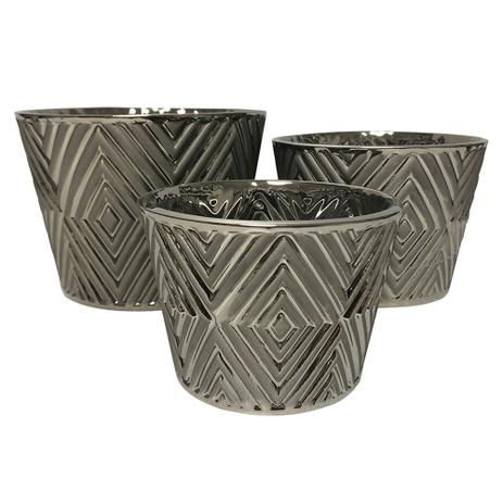 Conjunto de cachepots em ceramica prateado 3 peças - Btc Menor preço em Conjunto de cachepots em ceramica prateado 3 peças - Btc
