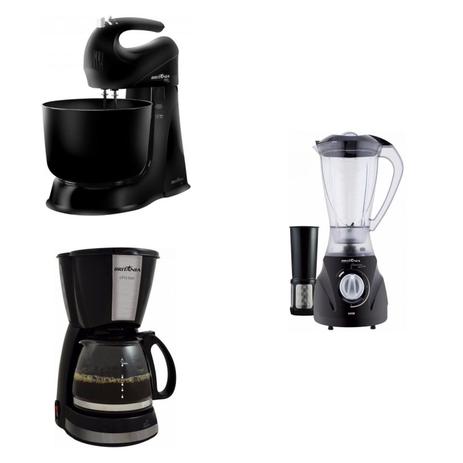 Conjunto de Cafeteira, Liquidificador e Batedeira 127V Britânia Preto Menor preço em Conjunto de Cafeteira, Liquidificador e Batedeira 127V Britânia Preto