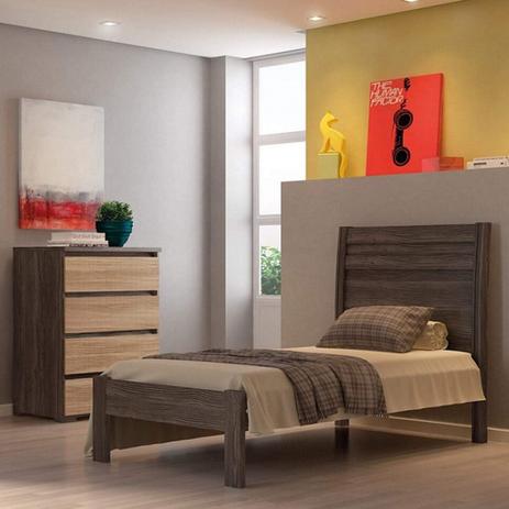 Menor preço em Conjunto de Cama Solteiro e Cômoda Caribe Móveis Rimo Ébano/Freijó