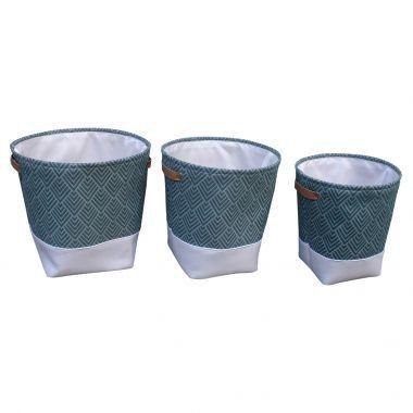 Conjunto de cestos com alca e tecido de algodao verde e branco 3p - Btc decor Menor preço em Conjunto de cestos com alca e tecido de algodao verde e branco 3p - Btc decor