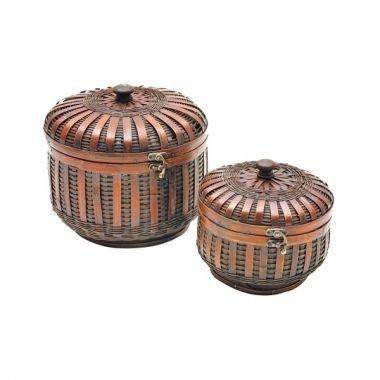 Conjunto de cestos com tampa de bambu 2 pcs- redondo - Btc decor Menor preço em Conjunto de cestos com tampa de bambu 2 pcs- redondo - Btc decor