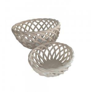 Conjunto de Cestos de Cerâmica Branca 2 peças - Decorafast Menor preço em Conjunto de Cestos de Cerâmica Branca 2 peças - Decorafast