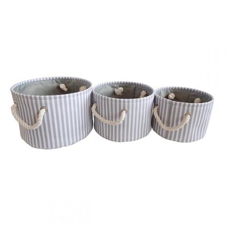 Conjunto de cestos de tecido listrados cinza 3 pcs g 30cm x 20cm - Btc decor é boa?